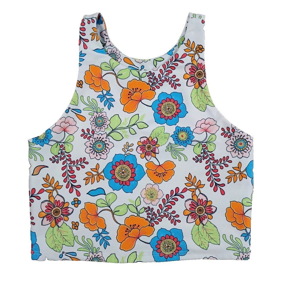 Becco Women's‎ S Seamless Workout Crop Top Bra Floral High Neck White